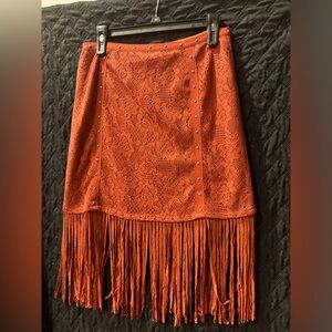 Asymmetrical Orange Skirt with Fringe